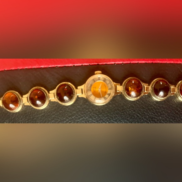 Mechanical Women Watch With Real Amber Chaika Vintage 17 Jewels With Stones - Picture 6 of 8